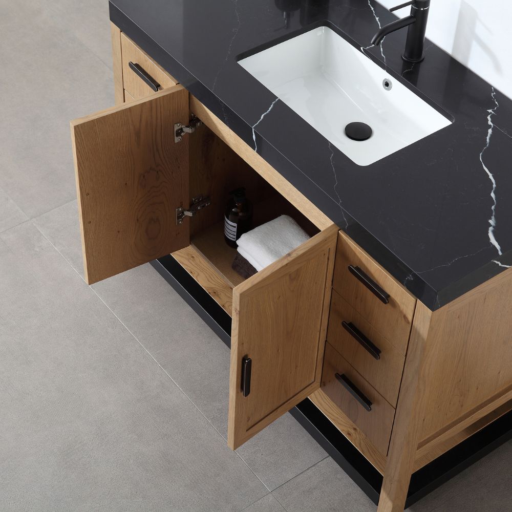 Winchester 48 inch Bathroom Vanity With Black Top - Pecan Oak