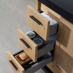 Revival 48" Pecan Oak Freestanding Bathroom Vanity, Black Countertop