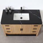 Revival 48" Pecan Oak Freestanding Bathroom Vanity, Black Countertop