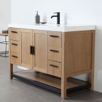 Revival 48" Pecan Oak Freestanding Bathroom Vanity, White Countertop