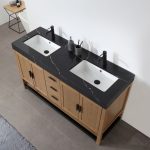 Revival 60" Pecan Oak Freestanding Bathroom Vanity, Black Countertop