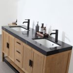 Winchester 60-Inch Double Bathroom Vanity with Black Top – Pecan Oak