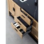 Revival 60" Pecan Oak Freestanding Bathroom Vanity, Black Countertop