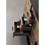 Revival 60" Pecan Oak Freestanding Bathroom Vanity, Black Countertop
