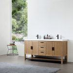 Winchester 60″ Pecan Oak Freestanding Bathroom Vanity, White Countertop