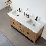 Revival 60″ Pecan Oak Freestanding Bathroom Vanity, White Countertop