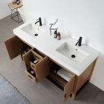 Revival 60″ Pecan Oak Freestanding Bathroom Vanity, White Countertop