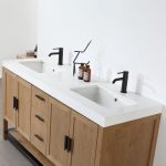 Revival 60″ Pecan Oak Freestanding Bathroom Vanity, White Countertop