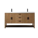 Revival 60″ Pecan Oak Freestanding Bathroom Vanity, White Countertop