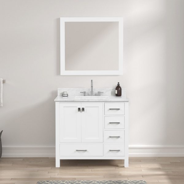 Geneva 36" vanity in matte white with Carrara White marble top