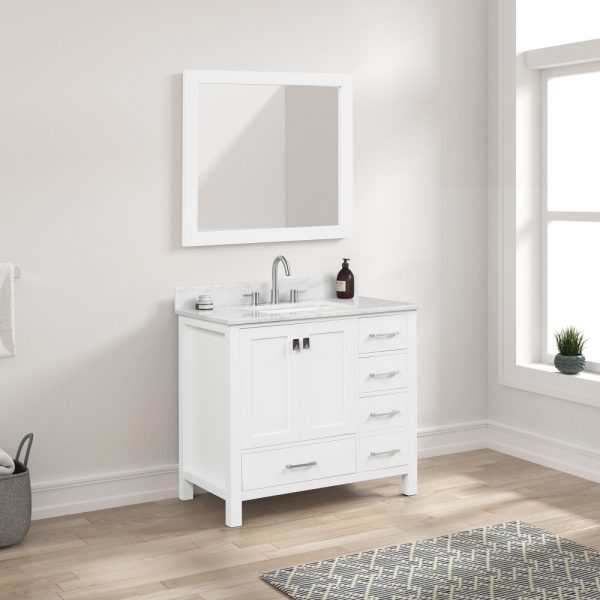 Geneva 36 inch Bathroom Vanity Matte White with Carrara Marble Countertop