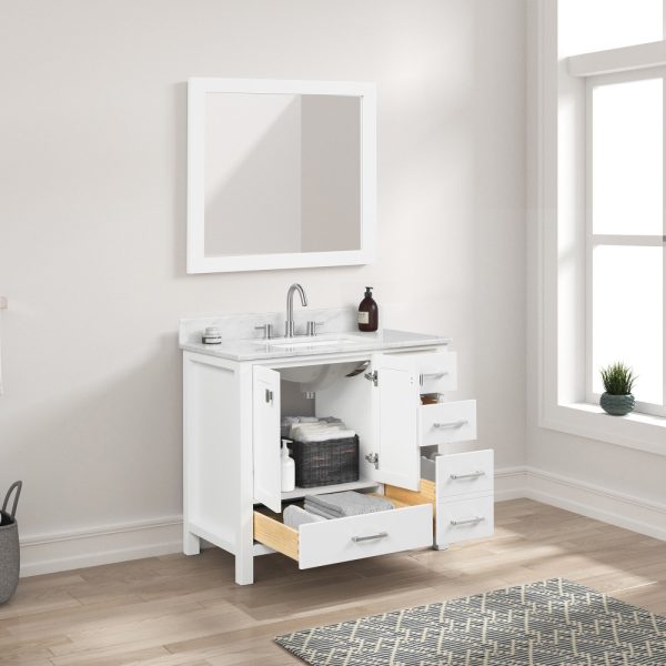 Geneva 36 inch Bathroom Vanity Matte White with Carrara Marble Countertop