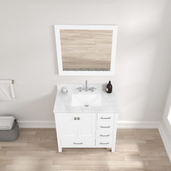 Geneva 36 inch Bathroom Vanity Matte White with Carrara Marble Countertop