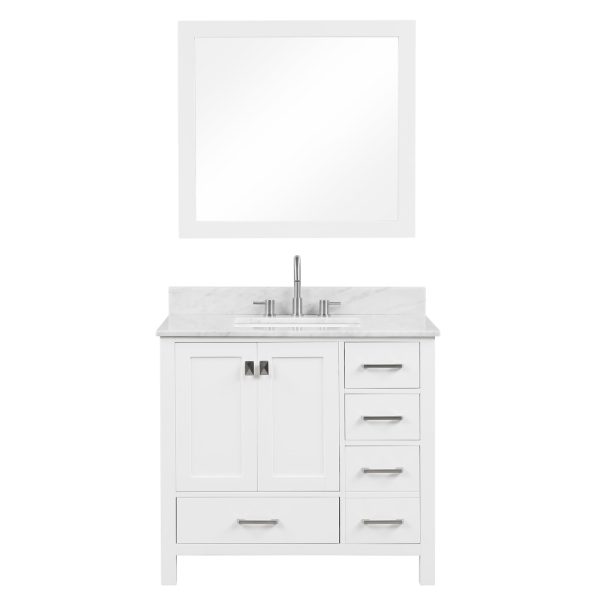 Geneva 36 inch Bathroom Vanity Matte White with Carrara Marble Countertop