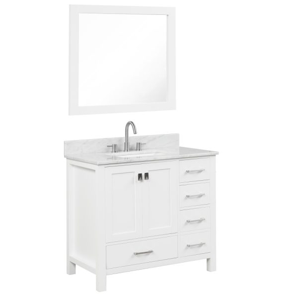 Geneva 36 inch Bathroom Vanity Matte White with Carrara Marble Countertop