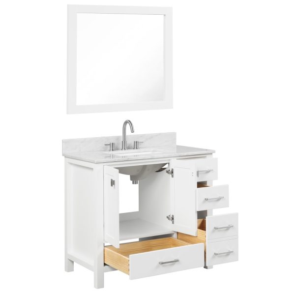 Geneva 36 inch Bathroom Vanity Matte White with Carrara Marble Countertop