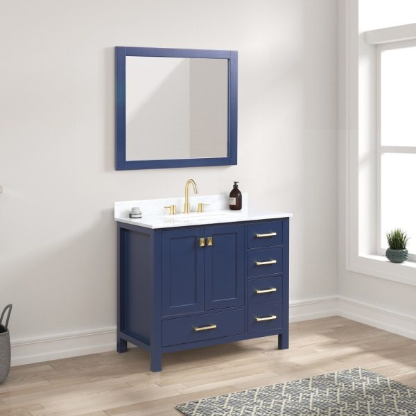 Geneva 36 inch Bathroom Vanity Navy Blue with Carrara Marble Countertop