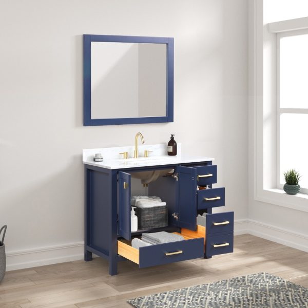 Geneva 36 inch Bathroom Vanity Navy Blue with Carrara Marble Countertop