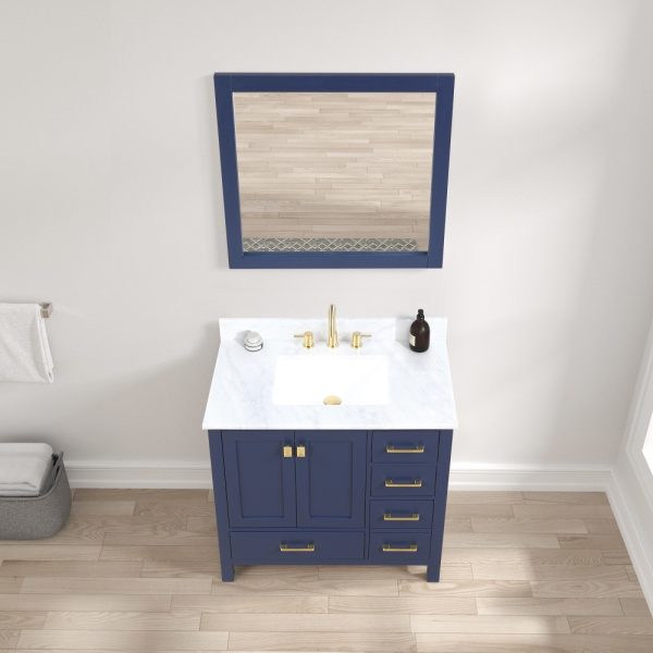 Geneva 36 inch Bathroom Vanity Navy Blue with Carrara Marble Countertop