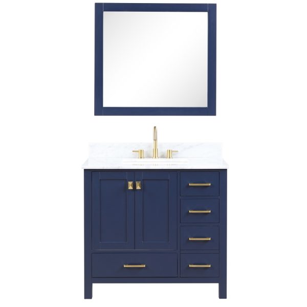 Geneva 36 inch Bathroom Vanity Navy Blue with Carrara Marble Countertop