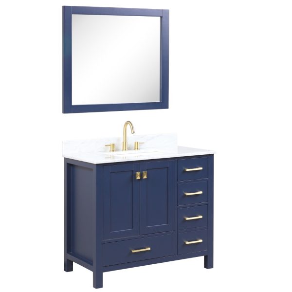 Geneva 36 inch Bathroom Vanity Navy Blue with Carrara Marble Countertop
