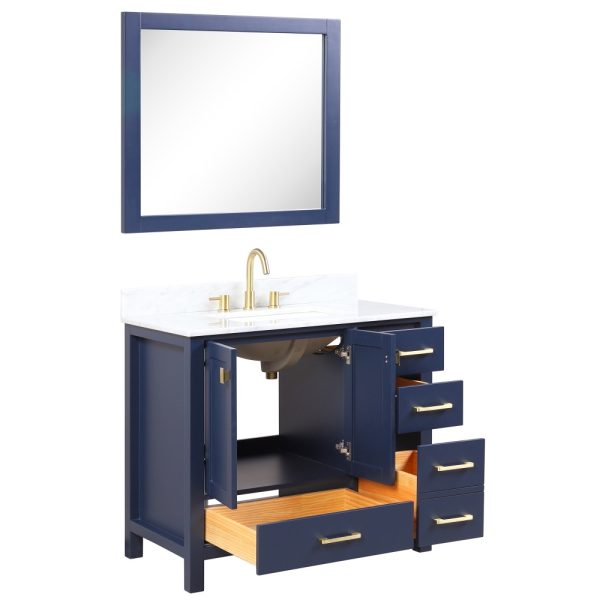 Geneva 36 inch Bathroom Vanity Navy Blue with Carrara Marble Countertop