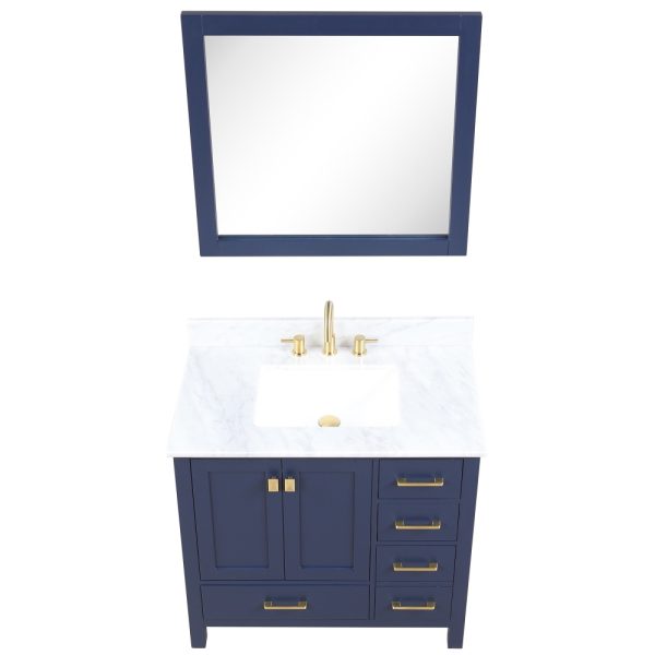 Geneva 36 inch Bathroom Vanity Navy Blue with Carrara Marble Countertop
