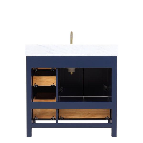 Geneva 36 inch Bathroom Vanity Navy Blue with Carrara Marble Countertop
