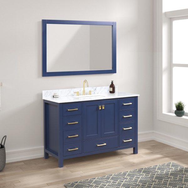 Geneva 48 inch Bathroom Vanity Navy Blue with Carrara Marble Countertop