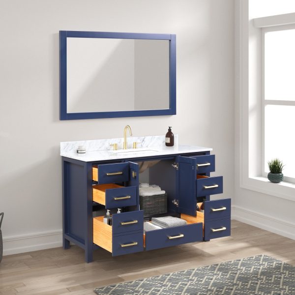 Geneva 48 inch Bathroom Vanity Navy Blue with Carrara Marble Countertop