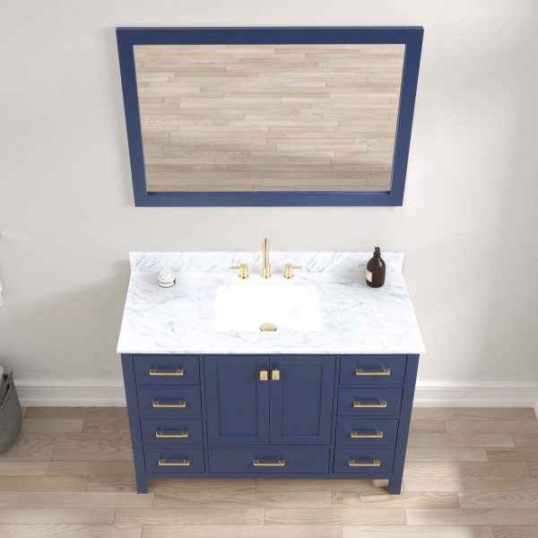 Geneva 48 inch Bathroom Vanity Navy Blue with Carrara Marble Countertop