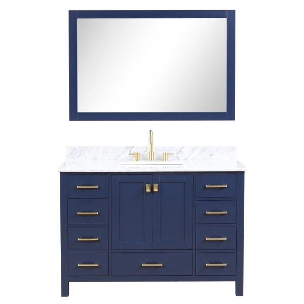 Geneva 48 inch Bathroom Vanity Navy Blue with Carrara Marble Countertop
