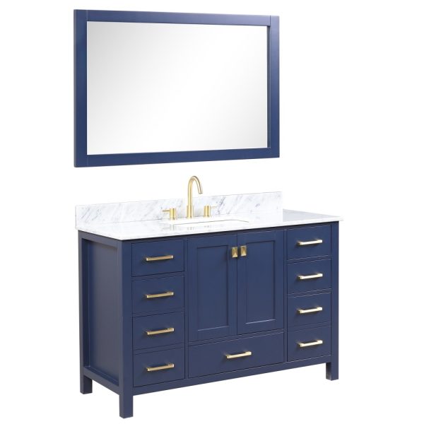 Geneva 48 inch Bathroom Vanity Navy Blue with Carrara Marble Countertop