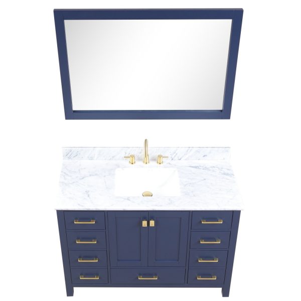 Geneva 48 inch Bathroom Vanity Navy Blue with Carrara Marble Countertop