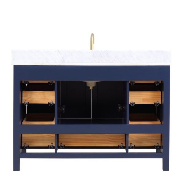 Geneva 48 inch Bathroom Vanity Navy Blue with Carrara Marble Countertop
