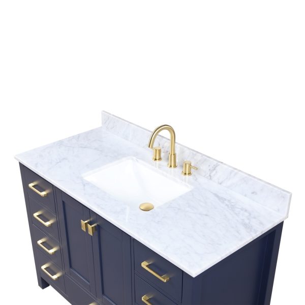 Geneva 48 inch Bathroom Vanity Navy Blue with Carrara Marble Countertop