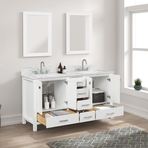 Geneva 60 inch Bathroom Vanity Matte White with Carrara Marble Countertop
