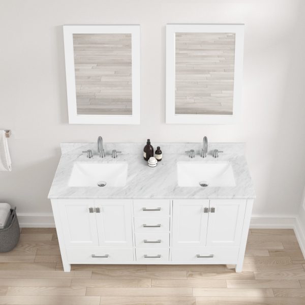 Geneva 60 inch Bathroom Vanity Matte White with Carrara Marble Countertop