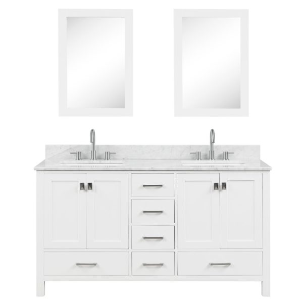 Geneva 60 inch Bathroom Vanity Matte White with Carrara Marble Countertop