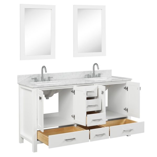 Geneva 60 inch Bathroom Vanity Matte White with Carrara Marble Countertop