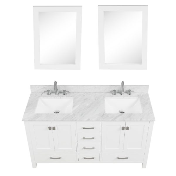 Geneva 60 inch Bathroom Vanity Matte White with Carrara Marble Countertop