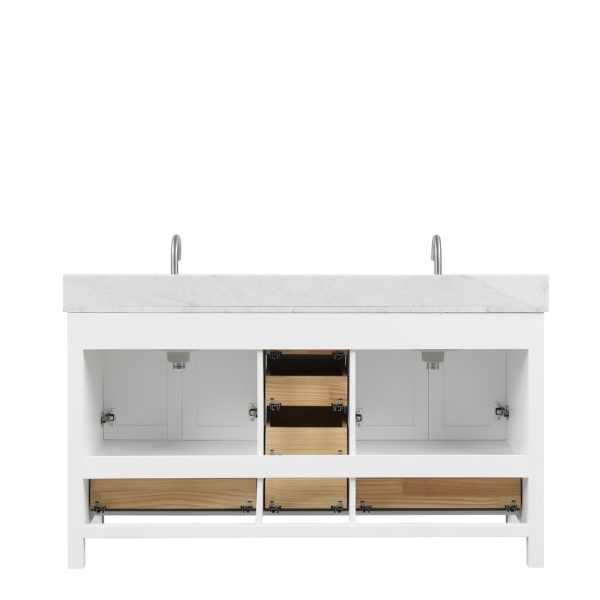 Geneva 60 inch Bathroom Vanity Matte White with Carrara Marble Countertop
