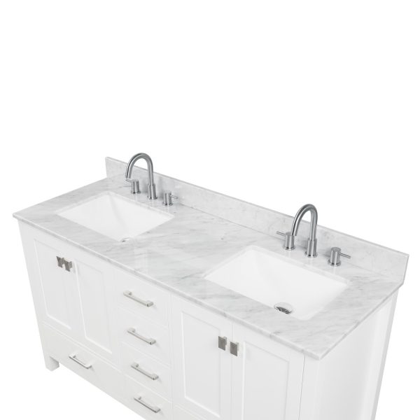 Geneva 60 inch Bathroom Vanity Matte White with Carrara Marble Countertop