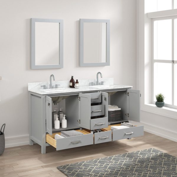 Geneva 60 inch Bathroom Vanity Metal Gray with Carrara Marble Countertop