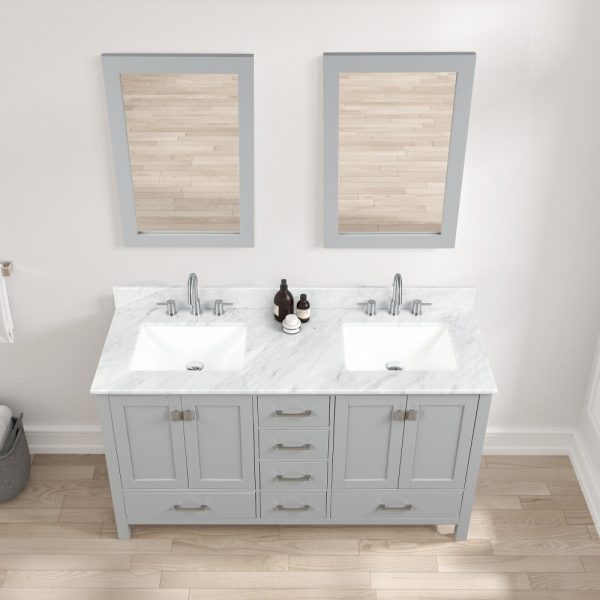 Geneva 60 inch Bathroom Vanity Metal Gray with Carrara Marble Countertop