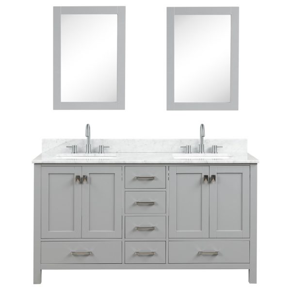 Geneva 60 inch Bathroom Vanity Metal Gray with Carrara Marble Countertop