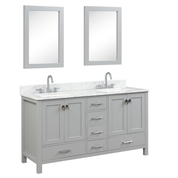 Geneva 60 inch Bathroom Vanity Metal Gray with Carrara Marble Countertop