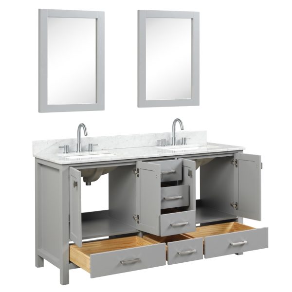 Geneva 60 inch Bathroom Vanity Metal Gray with Carrara Marble Countertop
