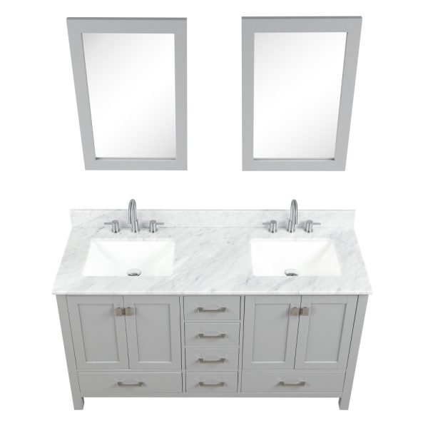 Geneva 60 inch Bathroom Vanity Metal Gray with Carrara Marble Countertop