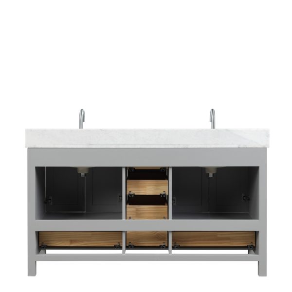 Geneva 60 inch Bathroom Vanity Metal Gray with Carrara Marble Countertop